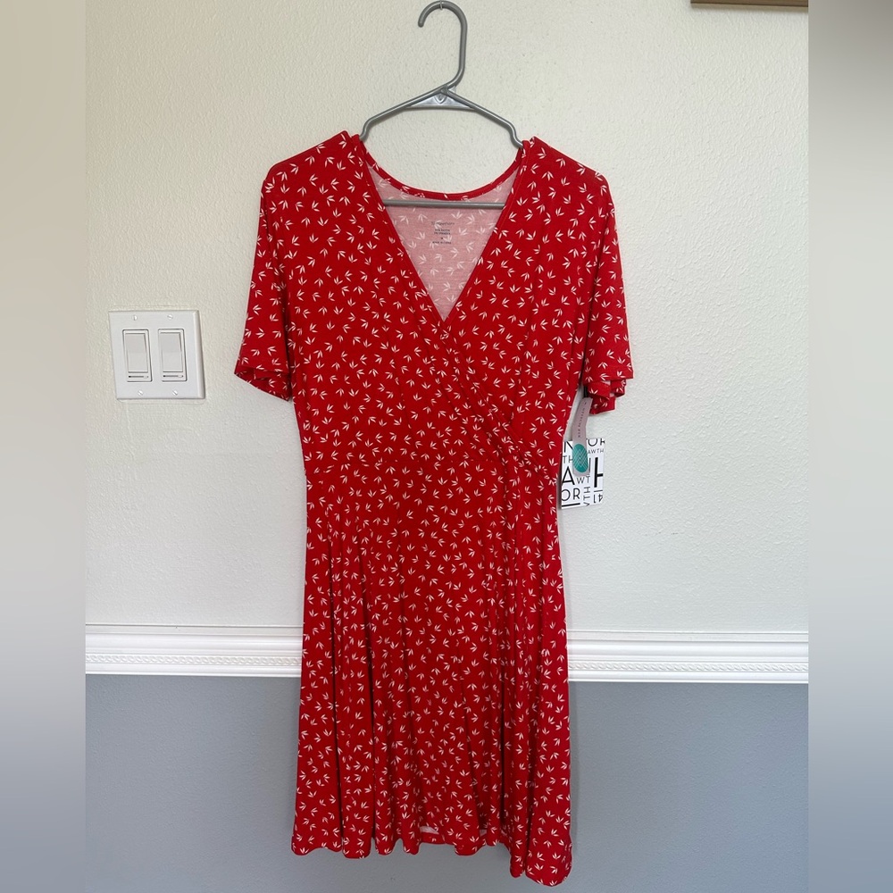 Red floral wrap dress